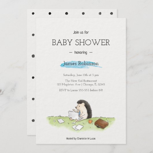 可愛シンプルい男の赤ちゃん招待状用水彩 招待状 (正面/裏面)