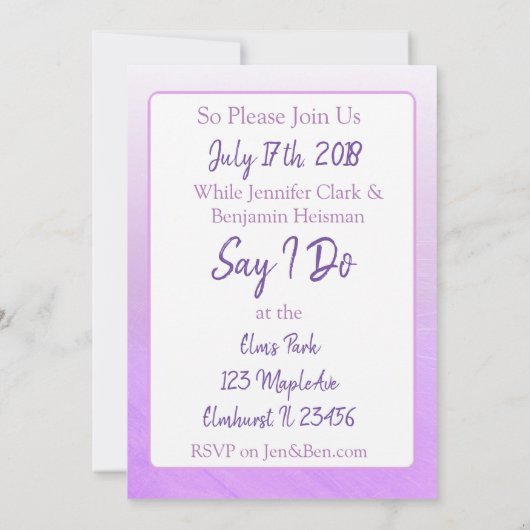 可愛シンプルい紫おもしろい彼女はYesの言結婚った 招待状 (裏面)