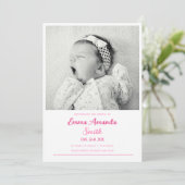 可愛シンプルい赤ちゃん女の子誕生のお知らせ サンキューカード (スタンド正面)