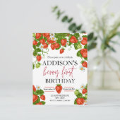 可愛シンプルい赤ブルーベリースウィート1st誕生日 ポストカード (スタンド正面)