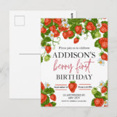 可愛シンプルい赤ブルーベリースウィート1st誕生日 ポストカード (正面/裏面)