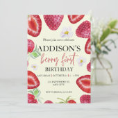 可愛シンプルい赤ブルーベリースウィート1st誕生日 招待状 (スタンド正面)