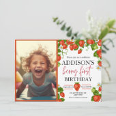 可愛シンプルい赤ブルーベリースウィート1st誕生日 招待状 (スタンド正面)