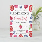 可愛シンプルい赤ブルーベリースウィート1st誕生日 招待状 (スタンド正面)