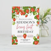 可愛シンプルい赤ブルーベリースウィート1st誕生日 招待状 (スタンド正面)