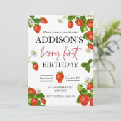 可愛シンプルい赤ブルーベリースウィート1st誕生日 招待状 (スタンド正面)