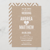 可愛シンプル結婚いプレーン型ハートホワイトクラフト 招待状 (正面/裏面)