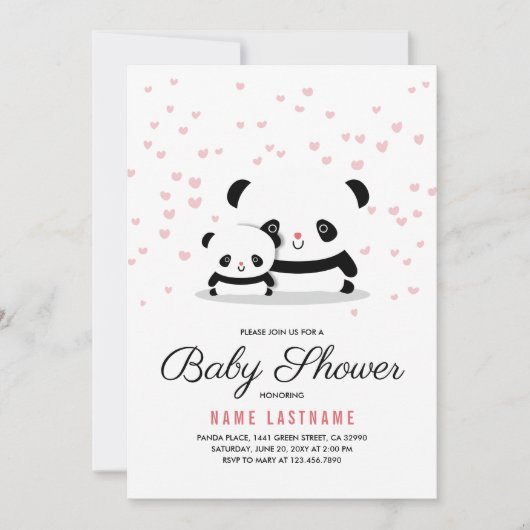 可愛スタイリッシュいパンダベアーガールベビーシャワー招待状 招待状 (正面)