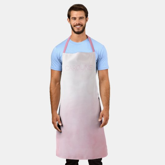 可愛スタイリッシュい水彩ピンクグラデーション効果カスタム エプロン (着用した状態)