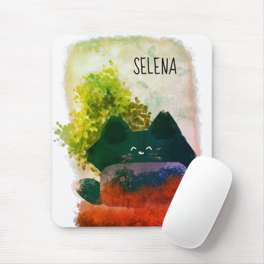 可愛スタイリッシュい漫画のふわふわ青い猫 マウスパッド (マウス)