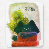 可愛スタイリッシュい漫画のふわふわ青い猫 マウスパッド (正面)