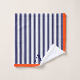 可愛スタイリッシュい青とオレンジのモノグラストライプのム バスタオルセット