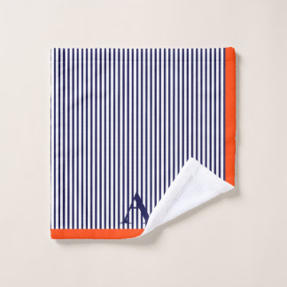 可愛スタイリッシュい青とオレンジのモノグラストライプのム バスタオルセット
