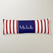 可愛ストライプい、赤い白と青、名前を追加 ボディピロー (裏面)
