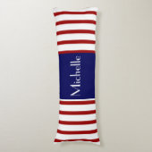 可愛ストライプい、赤い白と青、名前を追加 ボディピロー (正面縦)