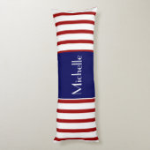 可愛ストライプい、赤い白と青、名前を追加 ボディピロー (裏面 (縦))