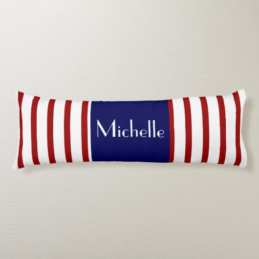 可愛ストライプい、赤い白と青、名前を追加 ボディピロー (正面)