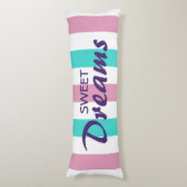 可愛ストライプのいピンクとターコイズ柄とことわざ ボディピロー (正面縦)