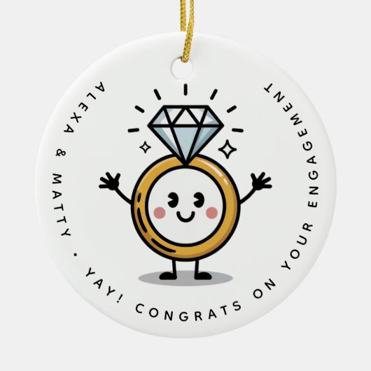 可愛パーソナライズされたいおめでとうの婚約 セラミックオーナメント (正面)