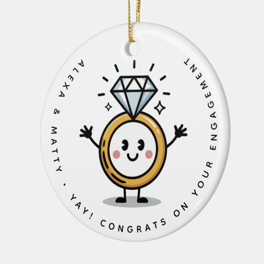 可愛パーソナライズされたいおめでとうの婚約 セラミックオーナメント (左)