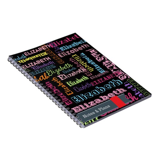可愛パーソナライズされたいおもしろい名の模様(黒) ノートブック (右側)