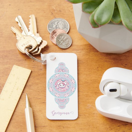 可愛パーソナライズされたいかわいいバニー装飾曼荼羅 キーホルダー (デスク)