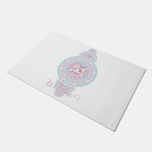 可愛パーソナライズされたいかわいいバニー装飾曼荼羅 ドアマット (アングル)