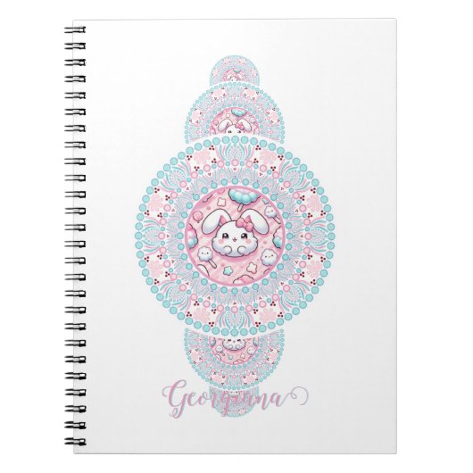 可愛パーソナライズされたいかわいいバニー装飾曼荼羅 ノートブック (正面)