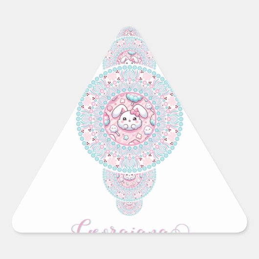 可愛パーソナライズされたいかわいいバニー装飾曼荼羅 三角形シール (正面)