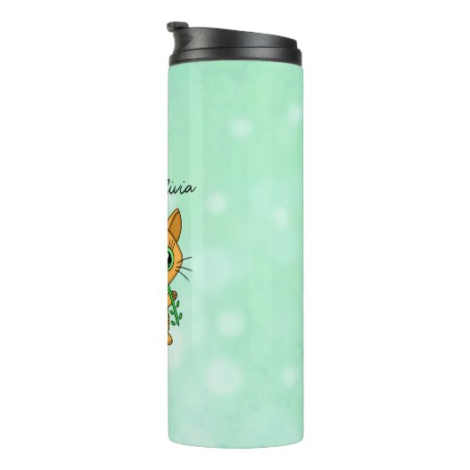 可愛パーソナライズされたいかわいい猫の花押し タンブラー (回転右)