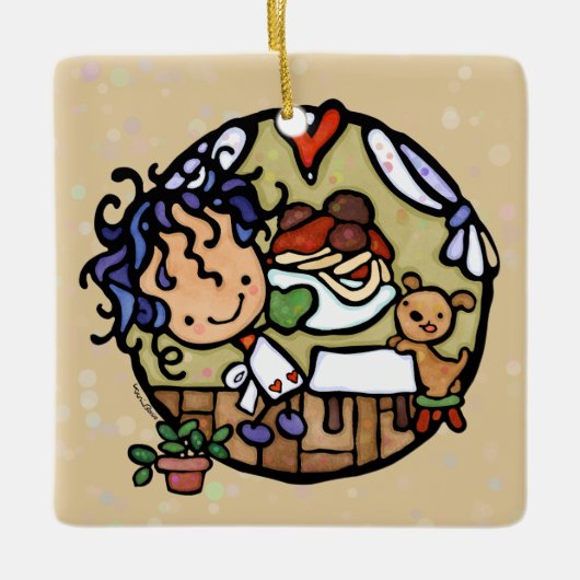 可愛パーソナライズされたいイタリアン料理スパゲティパピー セラミックオーナメント (正面)