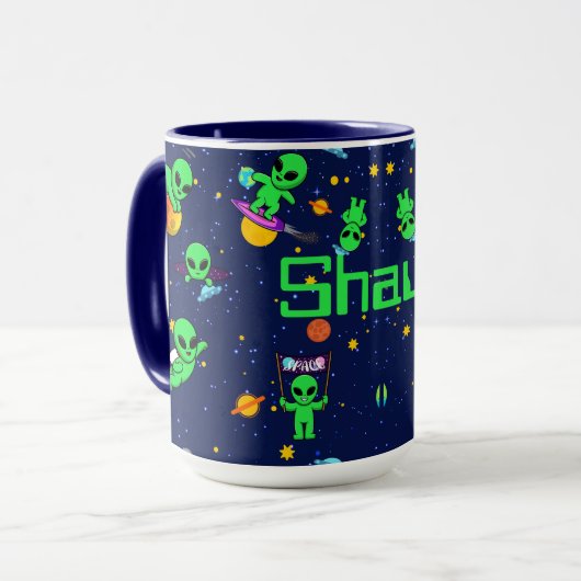 可愛パーソナライズされたいエイリアンの宇宙 マグカップ (正面左)
