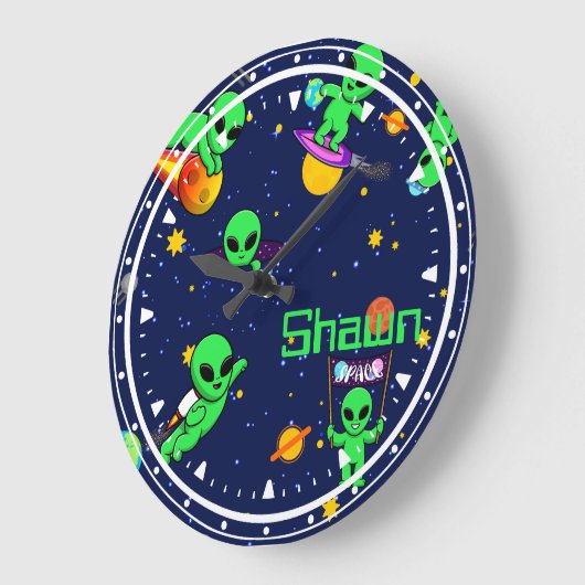可愛パーソナライズされたいエイリアンの宇宙 ラージ壁時計 (傾斜)