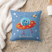 可愛パーソナライズされたいエイリアン宇宙船 クッション (ブランケット)