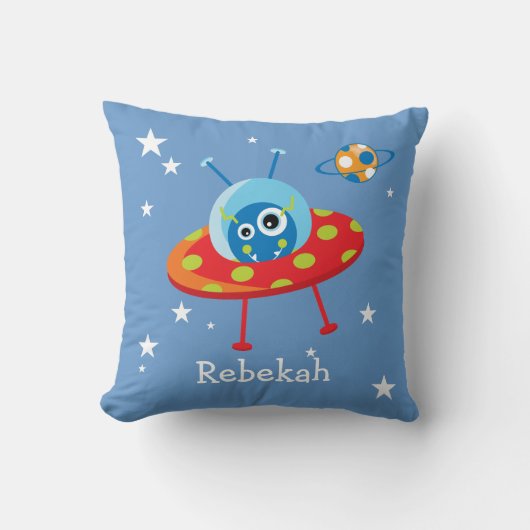 可愛パーソナライズされたいエイリアン宇宙船 クッション (正面)