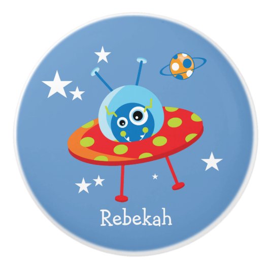 可愛パーソナライズされたいエイリアン宇宙船 セラミックノブ (正面)