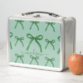 可愛パーソナライズされたいエレガント緑色の弓パターン メタルランチボックス (インサイチュ)