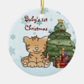 可愛パーソナライズされたいオレンジキャットベビー第1回クリスマス セラミックオーナメント (正面)