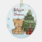 可愛パーソナライズされたいオレンジキャットベビー第1回クリスマス セラミックオーナメント (左)