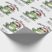 可愛パーソナライズされたいカエルのサンタハットクリスマス ラッピングペーパー (角)