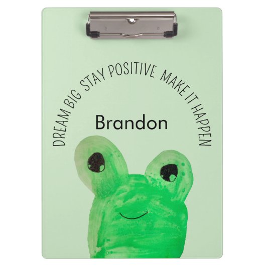 可愛パーソナライズされたいカエル感動的引用文学校 クリップボード (正面)