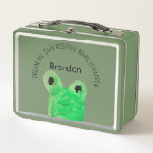 可愛パーソナライズされたいカエル感動的引用文 メタルランチボックス (正面)