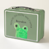 可愛パーソナライズされたいカエル感動的引用文 メタルランチボックス (裏面)