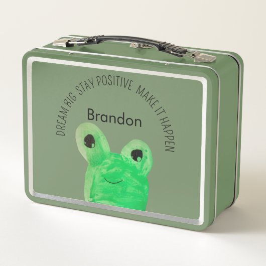 可愛パーソナライズされたいカエル感動的引用文 メタルランチボックス (裏面)