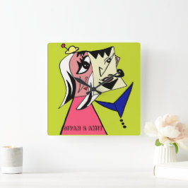 可愛パーソナライズされたいカップル漫画の壁時計 スクエア壁時計