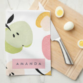 可愛パーソナライズされたいカラフルりんご柄 キッチンタオル (四つ折り)