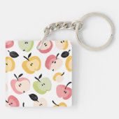 可愛パーソナライズされたいカラフルりんご柄 キーホルダー (裏面)