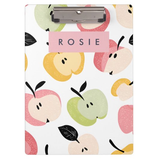 可愛パーソナライズされたいカラフルりんご柄 クリップボード (正面)