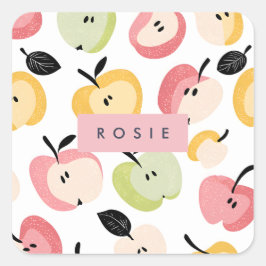 可愛パーソナライズされたいカラフルりんご柄 スクエアシール