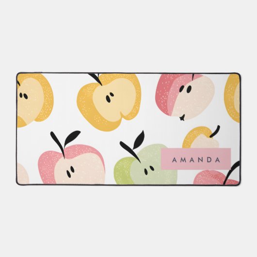 可愛パーソナライズされたいカラフルりんご柄 デスクマット (正面)